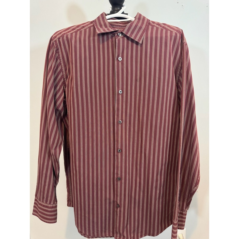 Banana Republic Men Large StrIpes Maroon Burgundy Long Sleeve Button Down